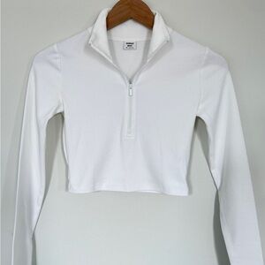 White Quarter-Zip Cropped Pullover